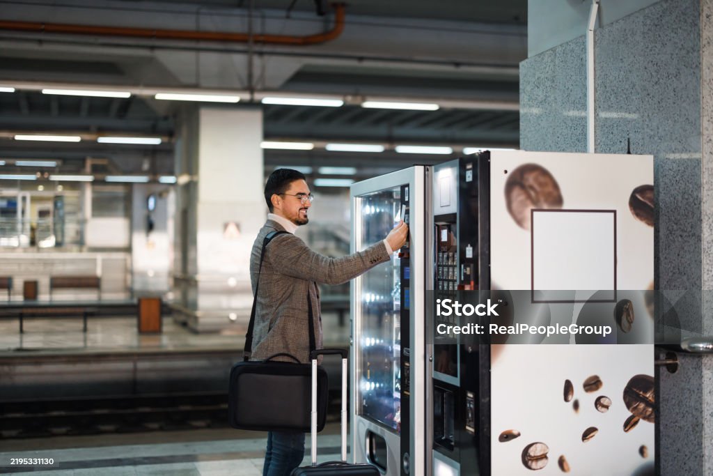 Customer using vending machine